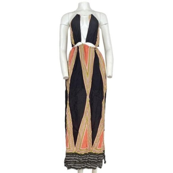 Cut Out Maxi Dress Black/ Orange - Picture 1 of 3